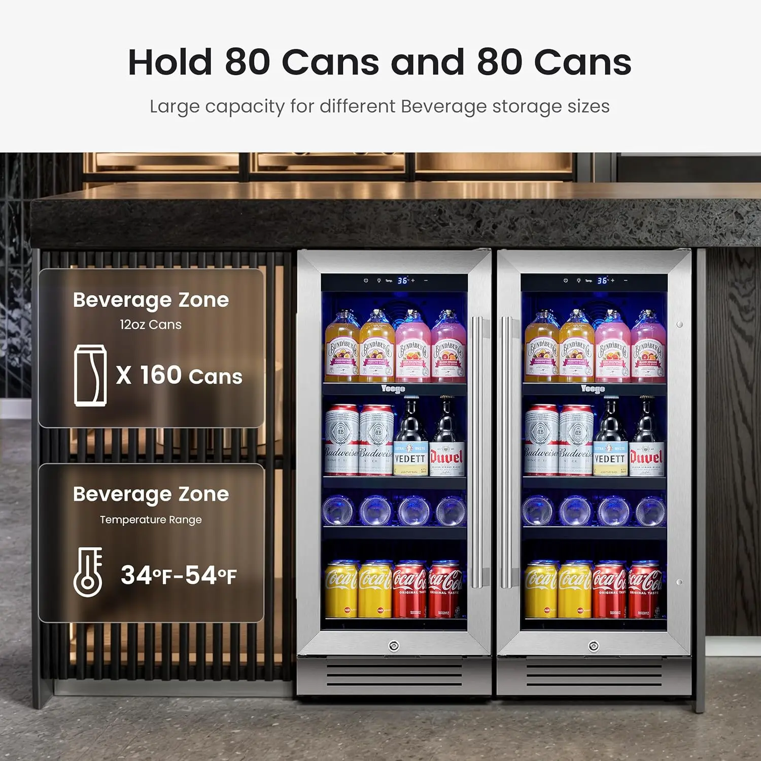 30 inch Beverage Refrigerator, Two 15