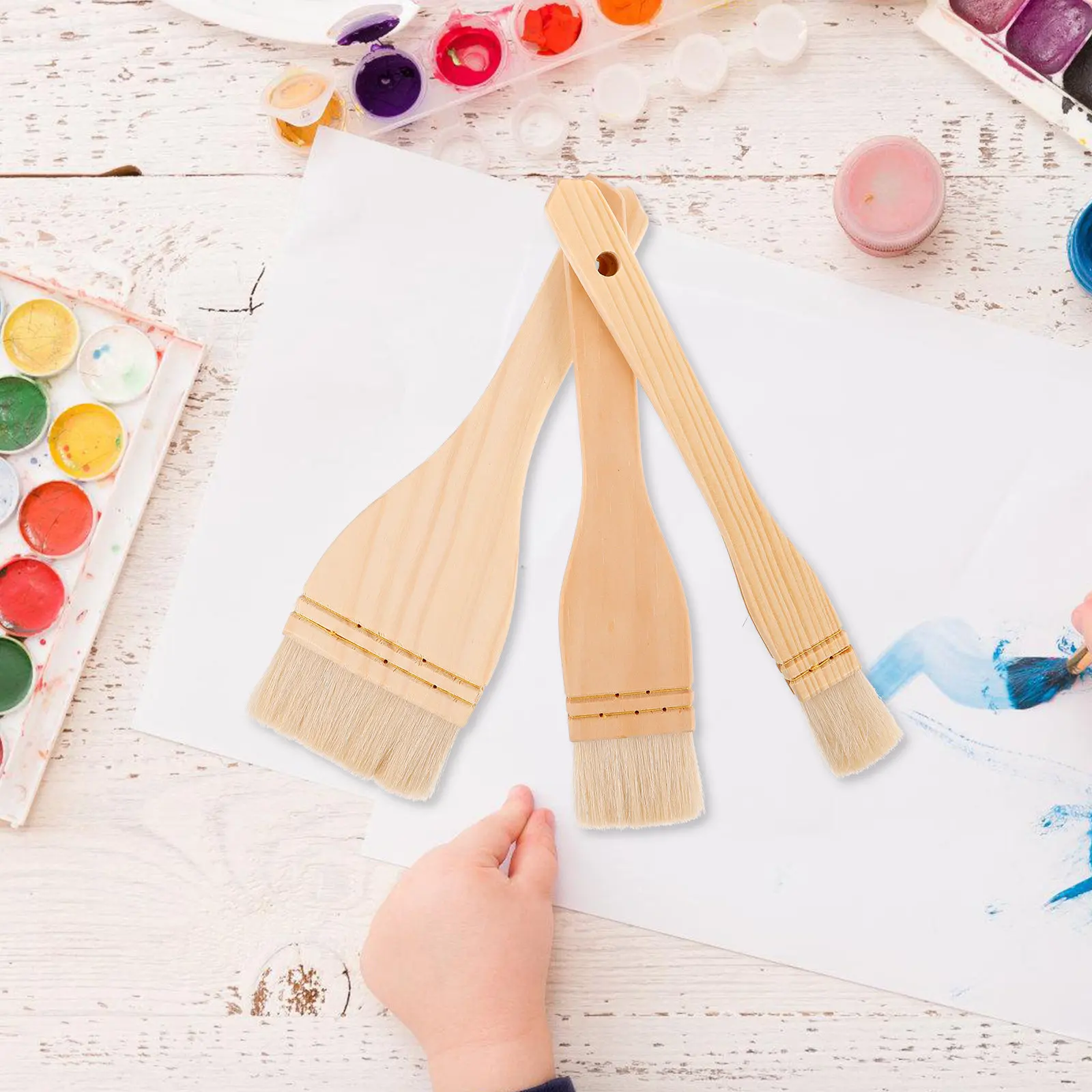 

3Pcs Wool Painting Brushes Wooden Handle Pottery Art Brush Ceramic Craft Delineating Brush for Oil Watercolor Detailing