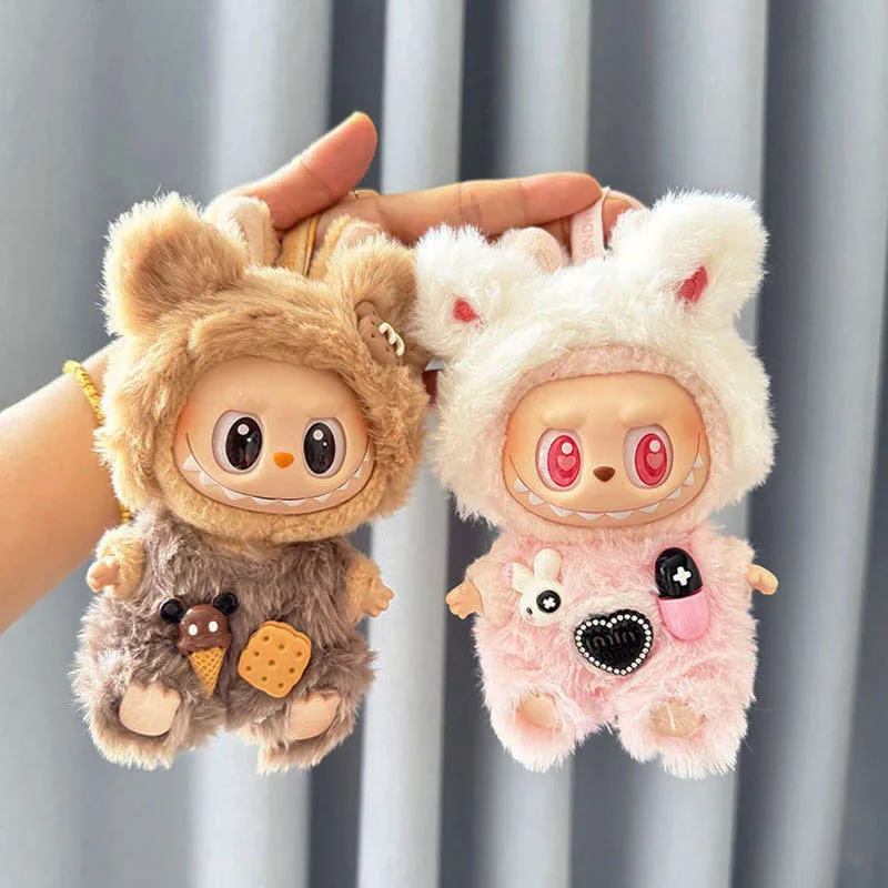 17cm Mini Plush Doll's Clothes Bear Rabbit Labubu I Ii Idol Dolls Sitting Party Clothing Outfit Bib Pants Overalls Accessories