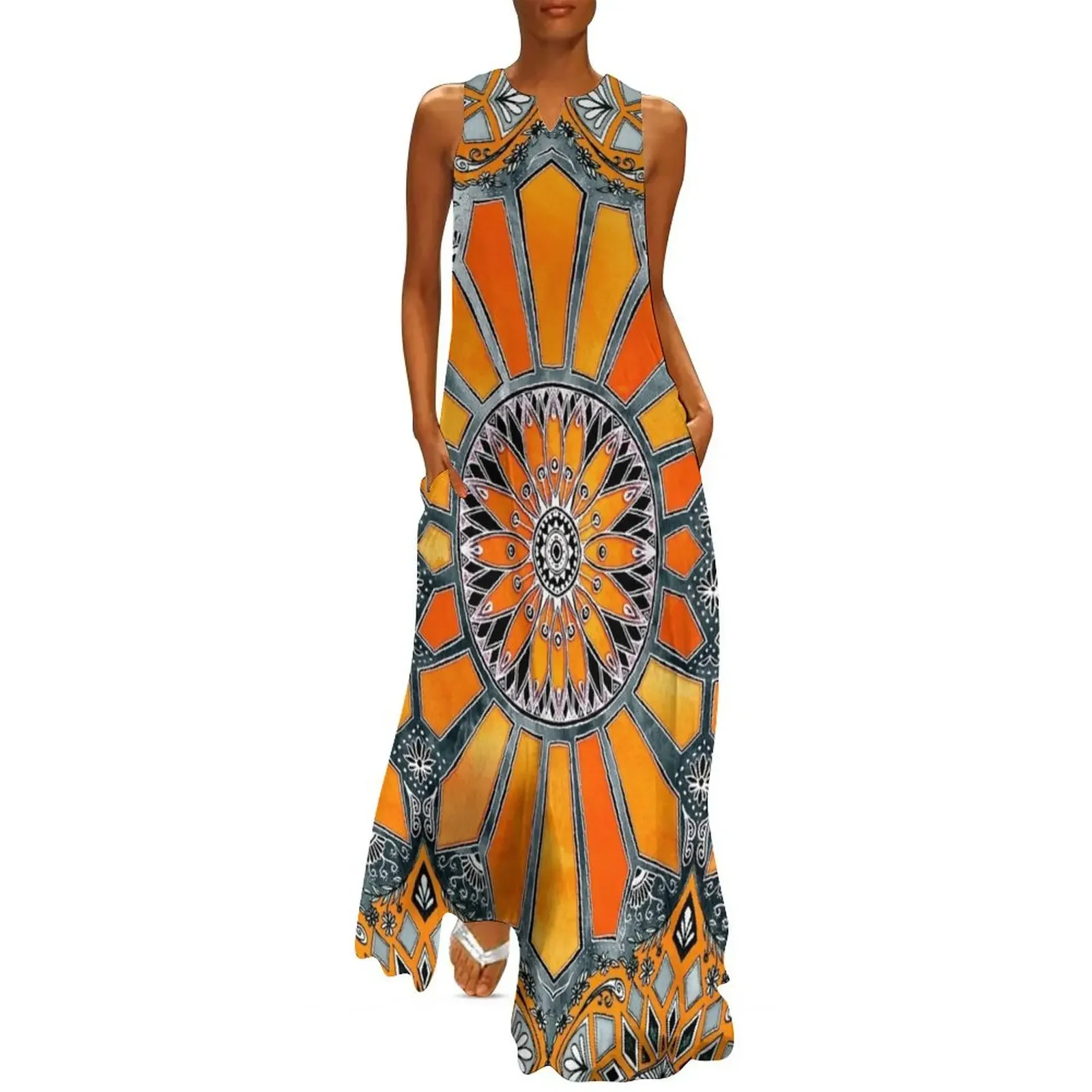 

Celebrating the 70's - tangerine orange watercolor on grey Long Dress african dresses for woman Dress