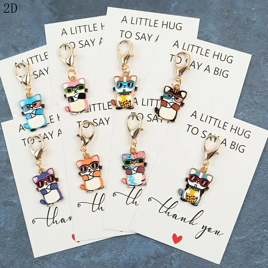 1/5/10/20/50/100pcs 2D Flat - s 2D Cute Cat Keychain Set, Thank You Greeting Cards And Charming Cat Keychains, Fun Charms for Wa
