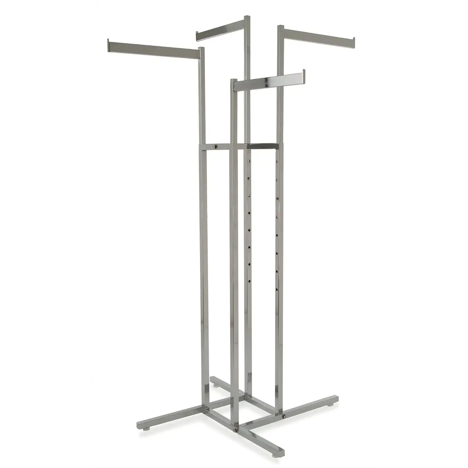 4-Way Clothing Rack, 4 Straight Blade Arms, Chrome | Adjustable height display with chrome square tubing,, Customized