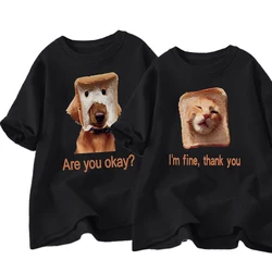 Funny Bread Dog Cat T-shirt Women Men Couple Graphic T Shirts Summer Lover Clothing Animal Cotton Short Sleeve Tshirt Tops