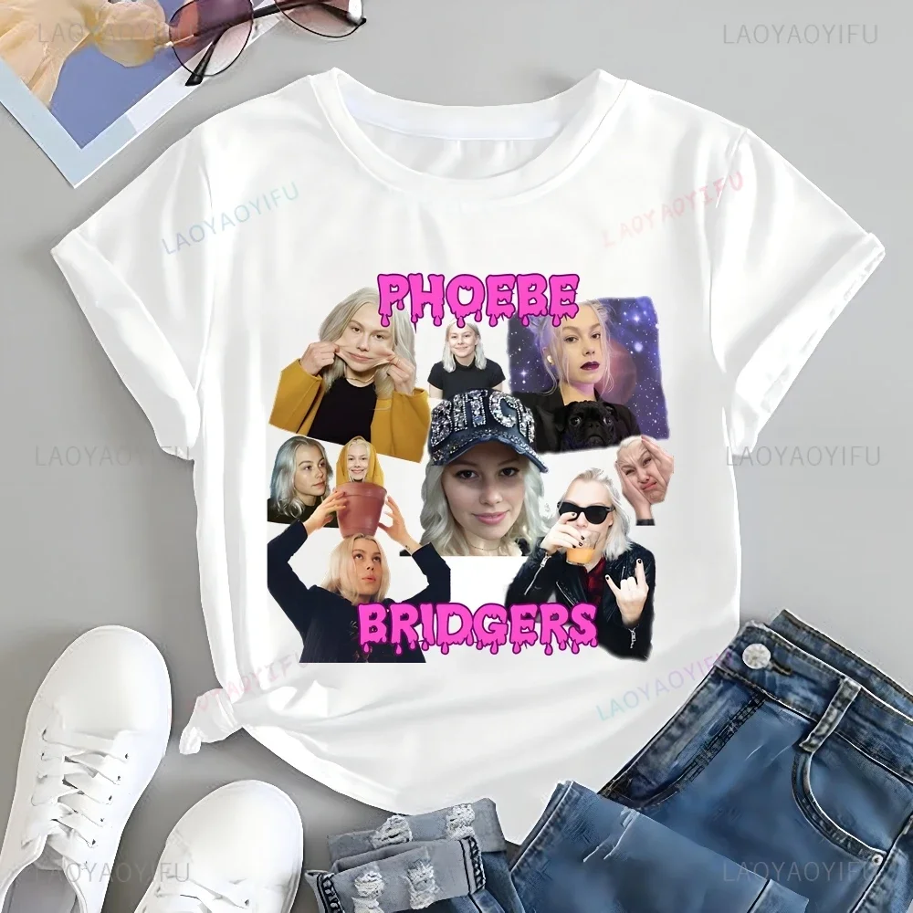 Einzigartiges Phoebe Bridgers Singer Print T-Shirt Top Phoebe Bridgers Trend Kurzarm Unisex Shirt Grafik Übergroßes Baumwoll-T-Shirt