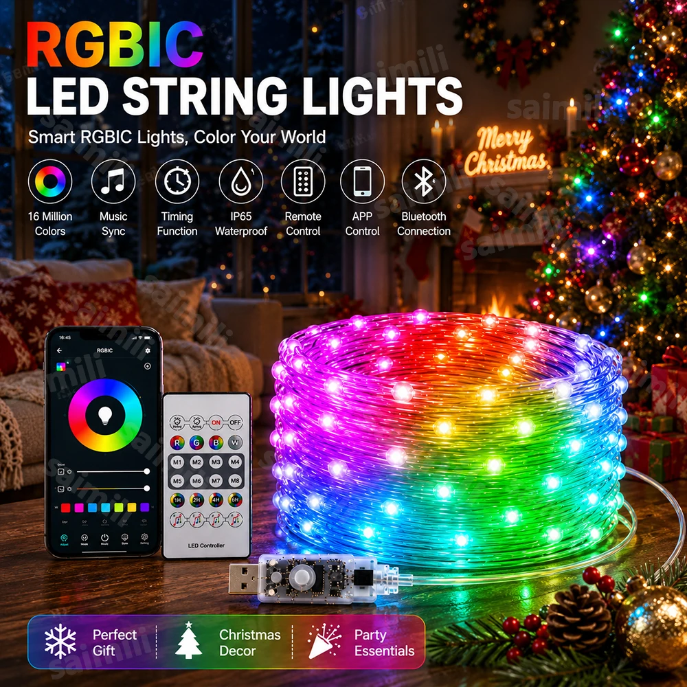 Smart Home Decor - ไฟสาย LED WS2812B RGBIC 5V USB