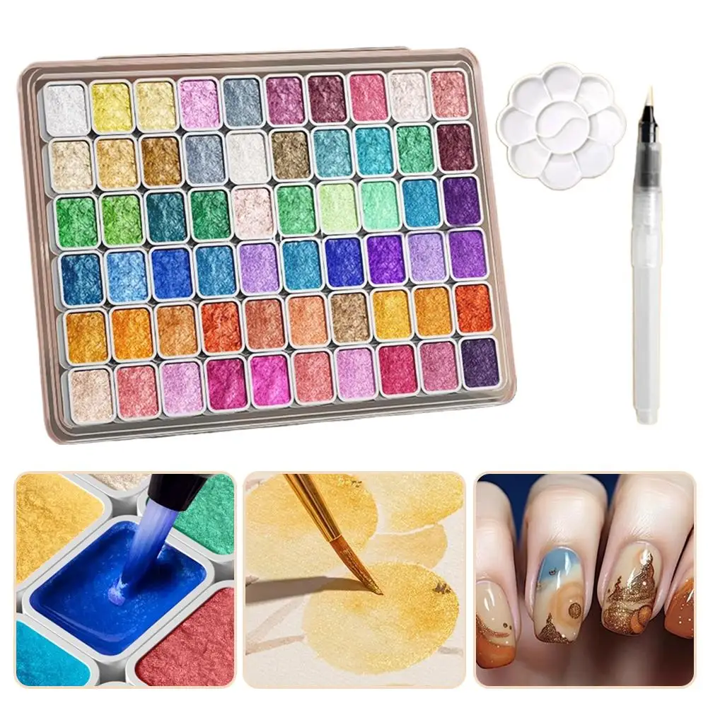 

24/36/60 Colors Portable Pearlescent Solid Watercolor Paint Set Paint + Color Palette + Water Brush Paint Set For Drawing Art