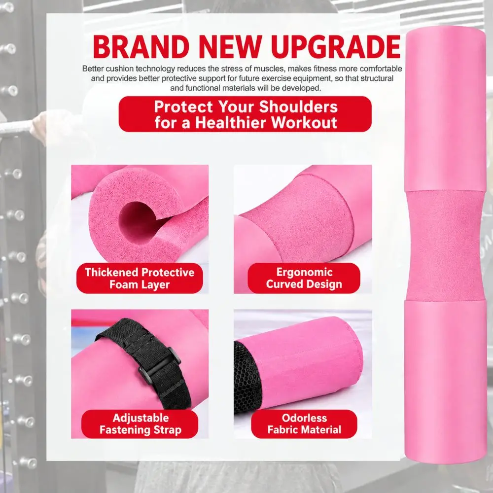 New NBR Foam Barbell Pad High Resilience Non-Slip Groove Barbell Cushion Ergonomic Shape Secure Straps Shoulder Pad Home Gym