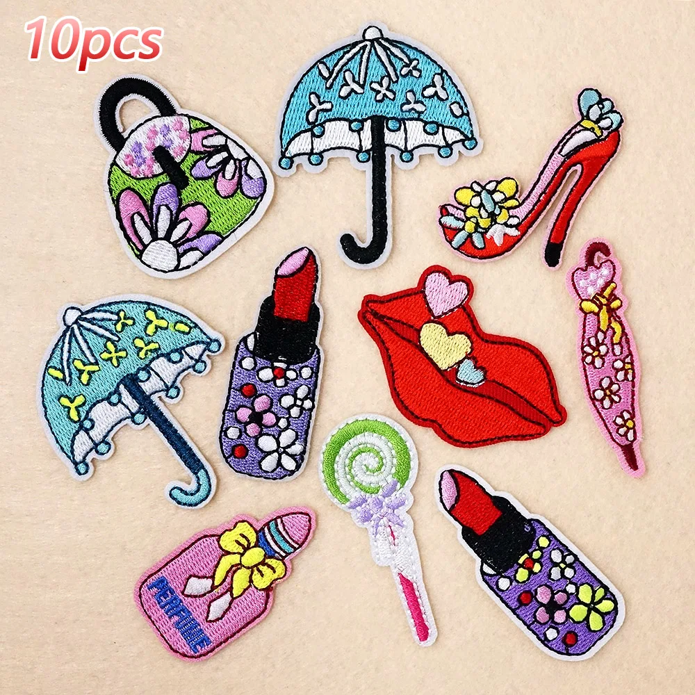 10Pcs/Lot Lollipop High Heels Perfume Decoration Patches Embroidery Applique Ironing Clothing Sewing Supplies Decorative Patch