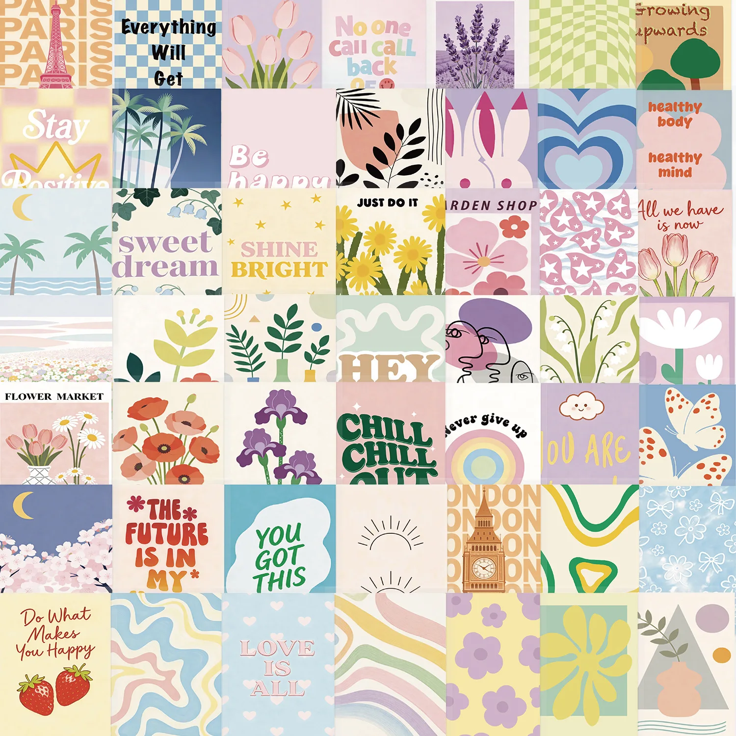 

50Pcs Cute Danish Pastel Cartoon Stickers Aesthetic Decal DIY Stationery Phone Case Vinyl Waterproof Sticker Packs