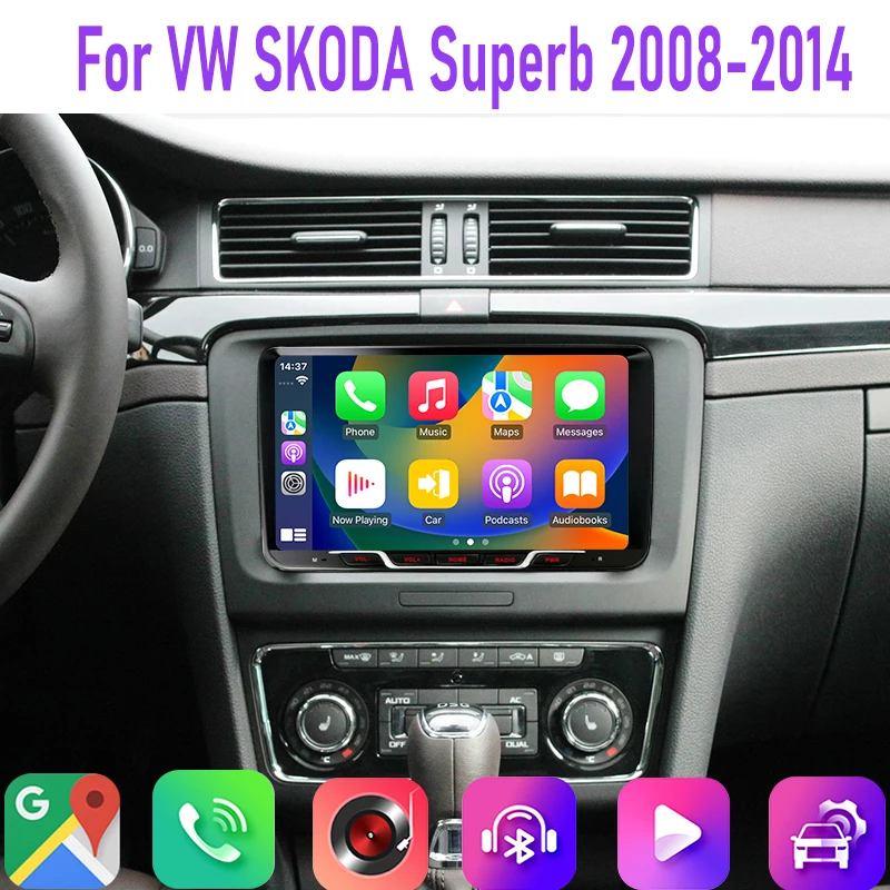 

9" 4GB+64GB For VW SKODA Superb 2008-2014 Car Radio CarPlay Google Map FM GPS Android 15 Auto Stereo Car Multimedia Player