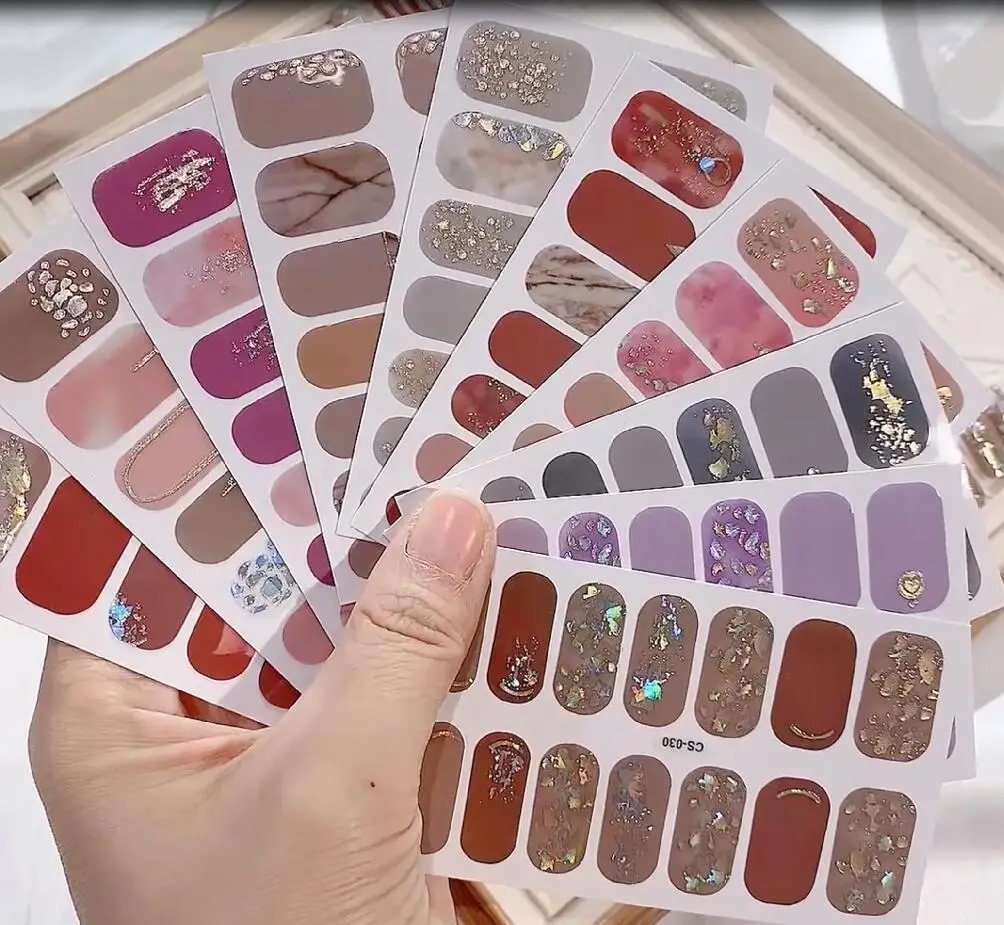 14 نصائح/ورقة الخبز خالية الرخام التدرج مسمار الشريط مع شريحة أذن البحر غير النظامية ملصقات طلاء الأظافر طويلة الأمد الأشعة فوق البنفسجية مسمار مائي