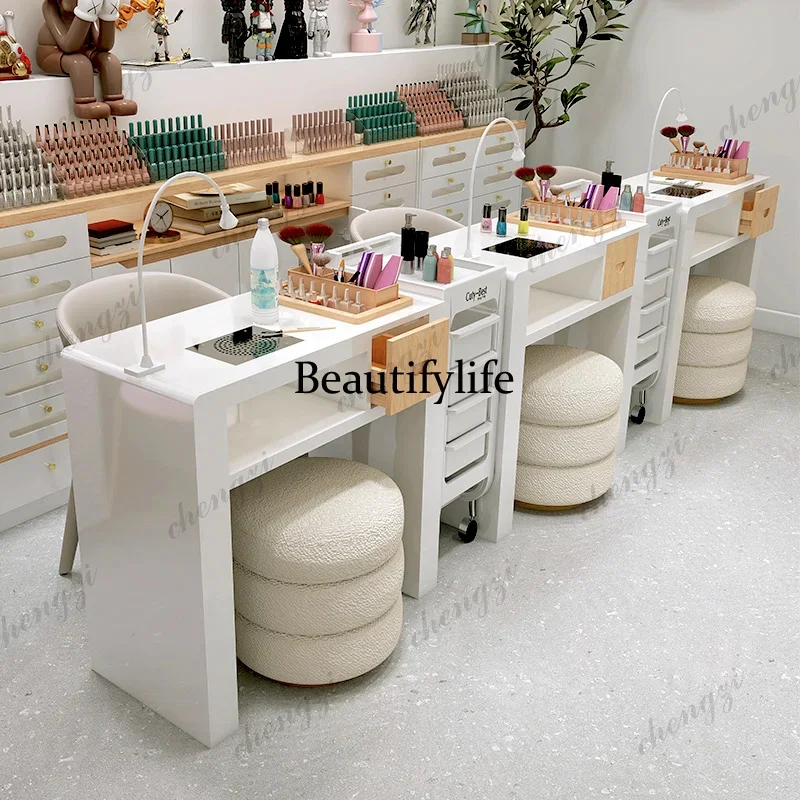 NQ52  Nail art table with vacuum cleaner single double marble nail art shop special light luxury high-end paint nail art table