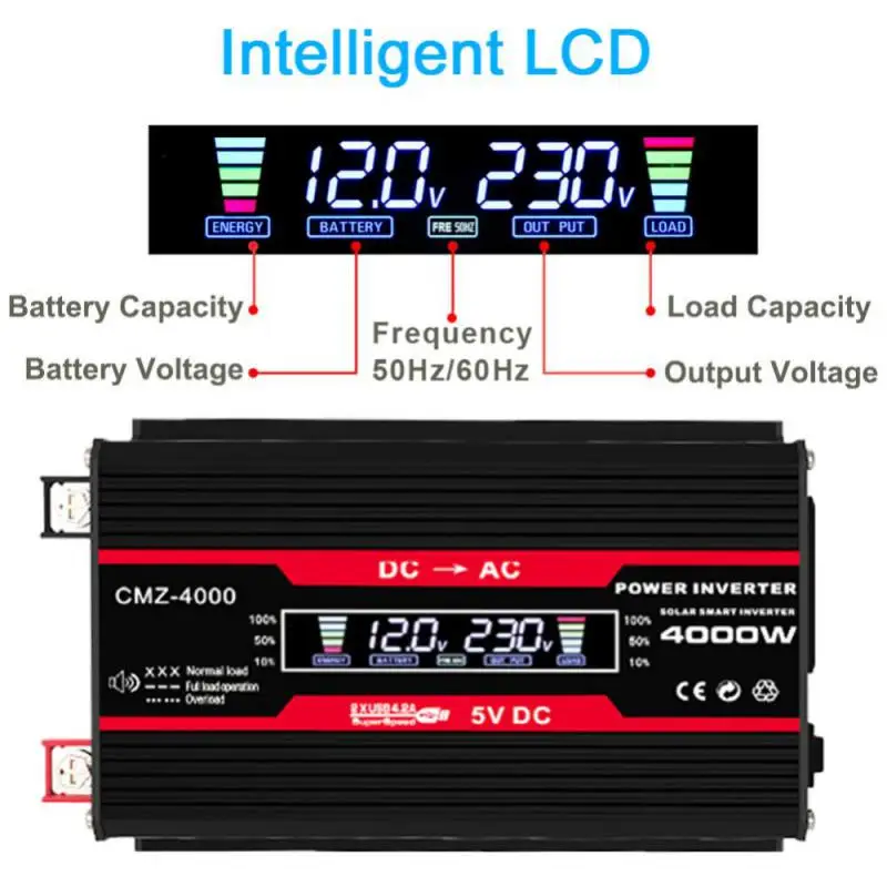 Inverter 12v 220v Pure Sinus 12v Pure Sine Pure Sine Wave 4000W DC 12V TO 220V Rate Power Peak Car Plug Inverter Adapter Power