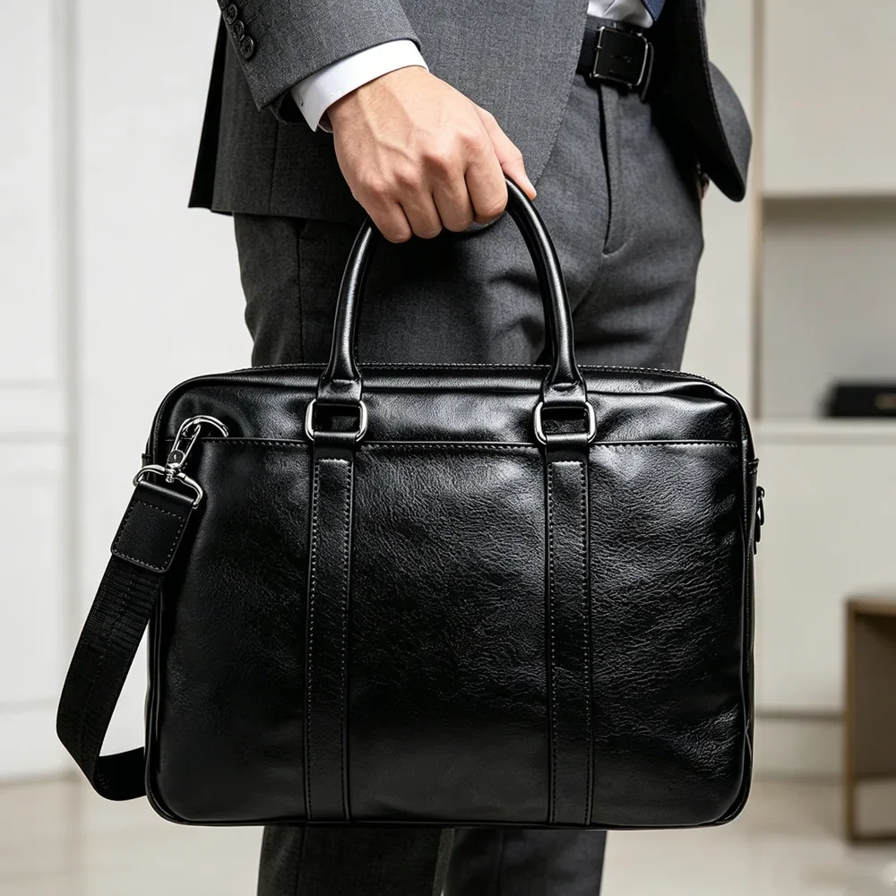 Business-Aktentasche für Herren, luxuriöse Pendler-Laptoptasche, modische Handtasche mit großer Kapazität, multifunktionale Umhängetaschen für Herren, Satchels für Herren – Detail 4