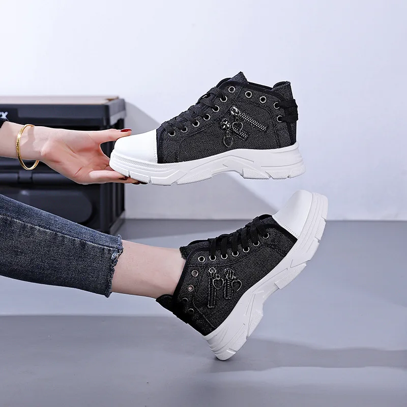 

2025 Women Spring Platform Canvas Shoes Blue Comfort Cowboy Women Casual Shoes Fashion Platform Sneakers Zapatos De Mujer