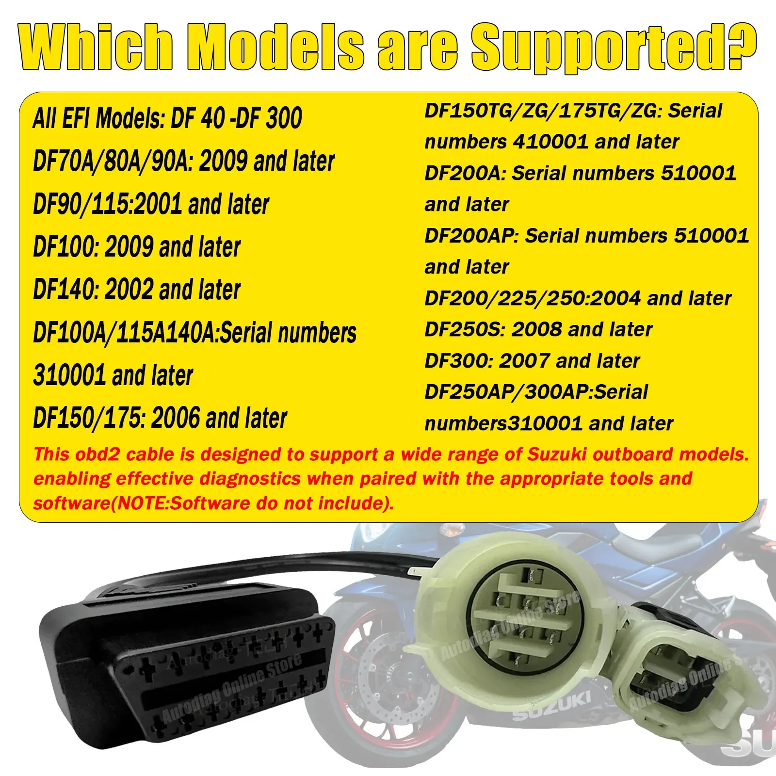 Motorcycle OBD2 Adapter Cable 4pin For Honda Boat Diagnostic Adapter For DF 100/115/140/150/175/200/225/250/300 For Suzuki 8Pin