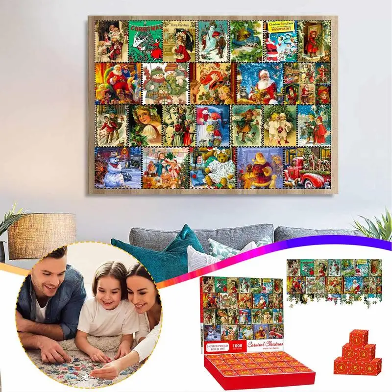 Weihnachts-Adventskalender-Puzzle 2024, Countdown-Kalender, Familien-Puzzle-Spiel, Countdown-Kalender, 24 Tage Puzzles, Weihnachten