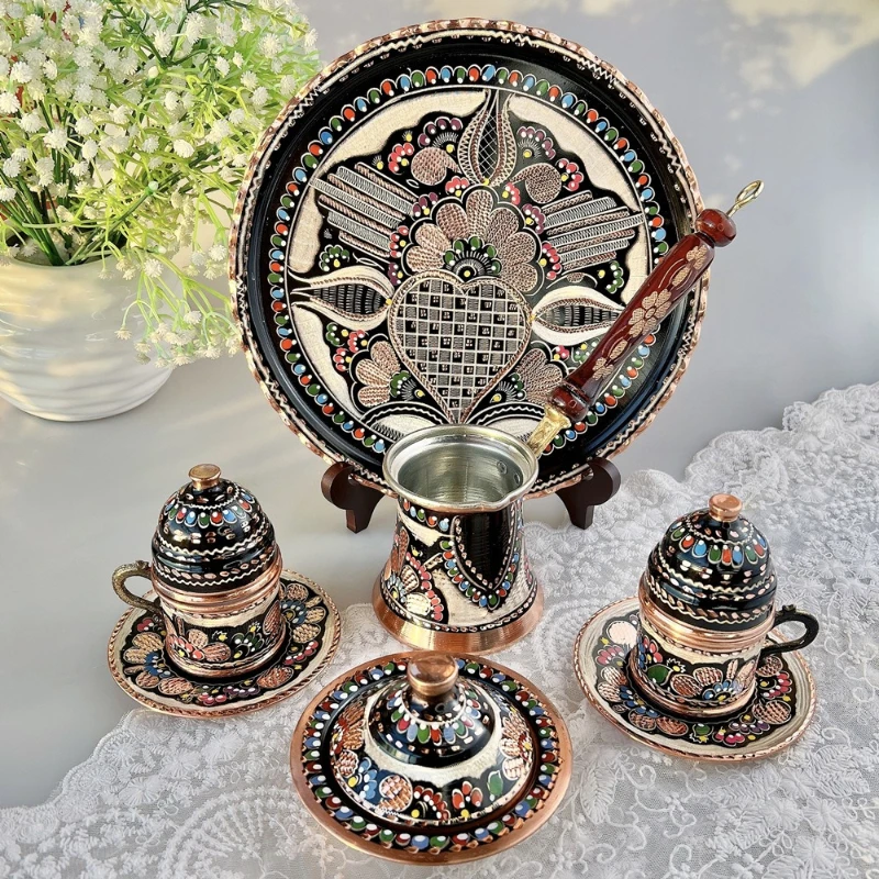 

Copper pure handmade enamel color, coffee cup set