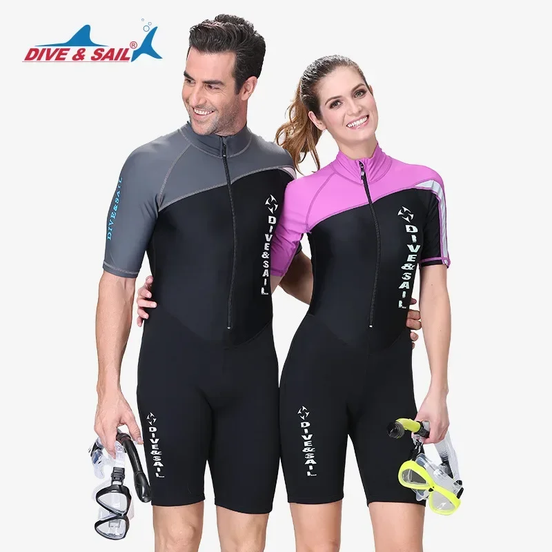 

Womens Wetsuit Shorty 1.5mm Neoprene + Lycra Thermal Swimsuit Diving Suits Front Zipper UV Protection Long Sleeve Suits for Surf