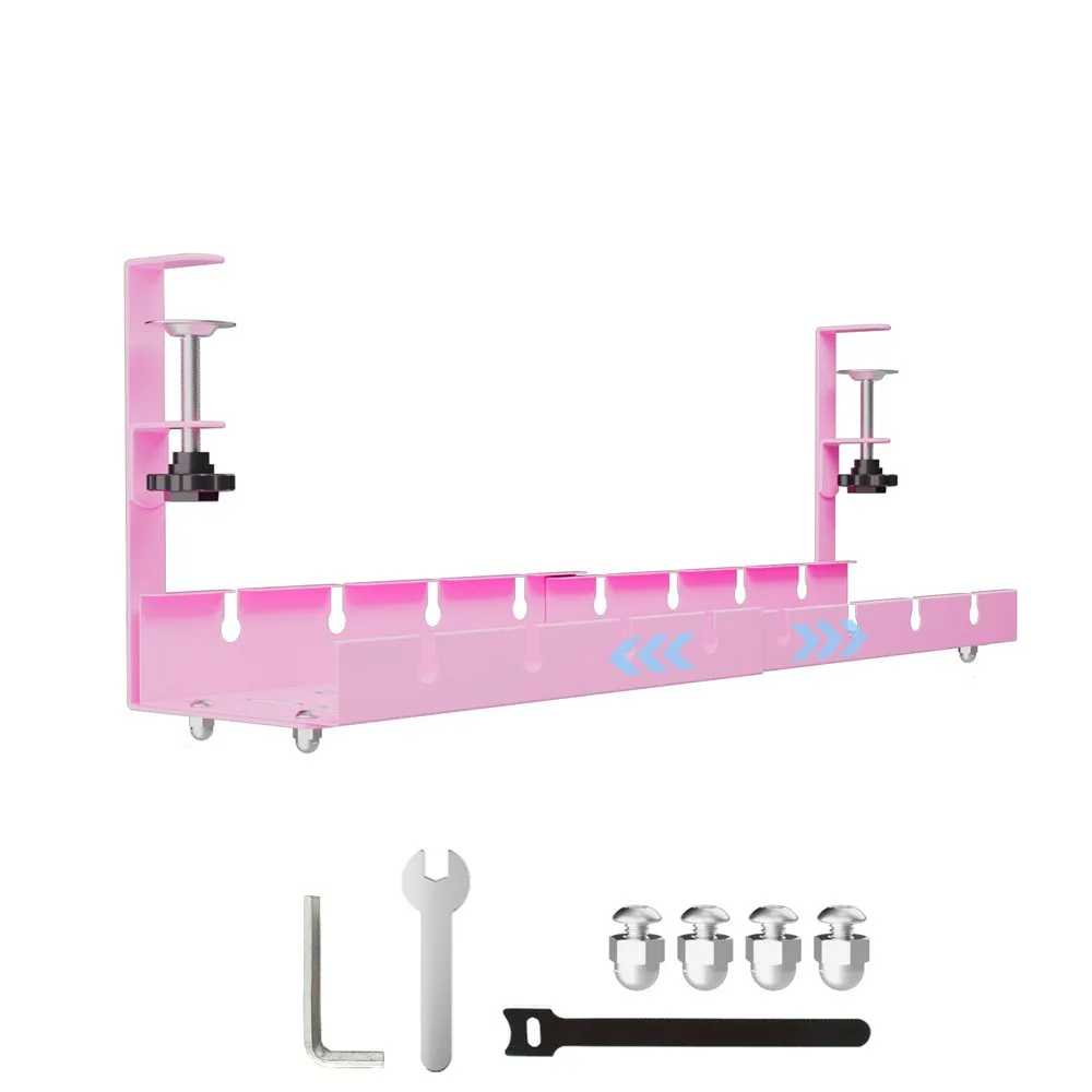 

No Drilling Under Desk Cable Management Tray Space Saving Heavy Duty Retractable Cable Storage Rack Sturdy Adjustable