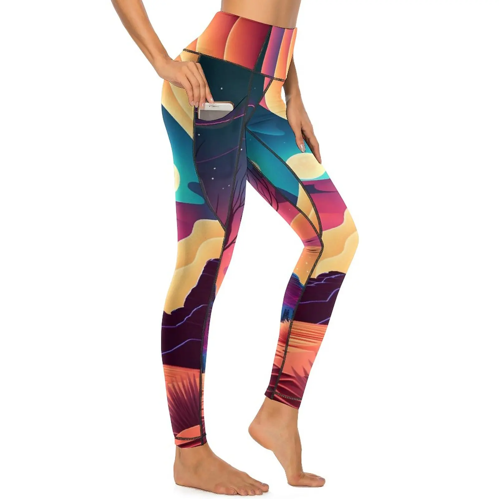 Desert At Night Yoga Pants Sexy Moon Print Graphic Leggings Push Up Fitness Leggins Female Aesthetic Quick-Dry Sport Legging