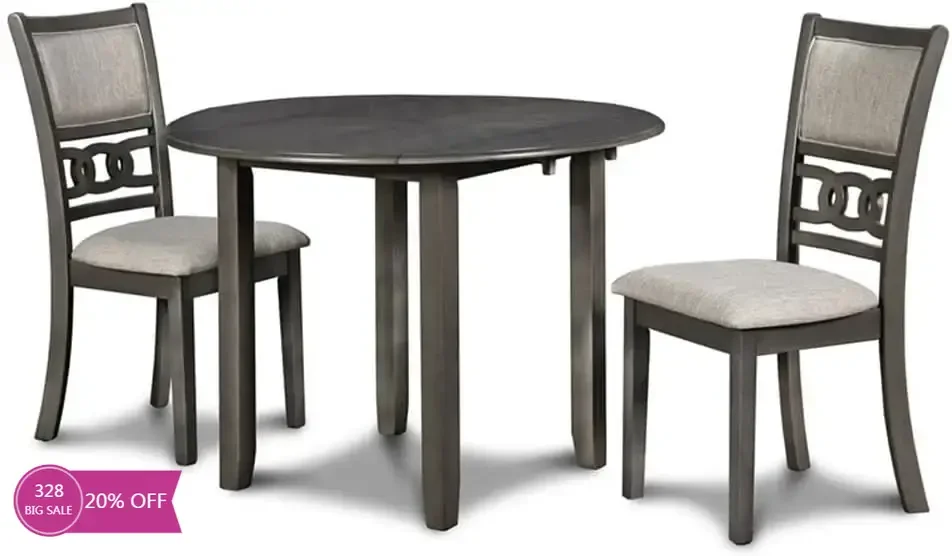 Gia Drop Leaf Dining Table with Two Chairs, 42-Inch, Gray