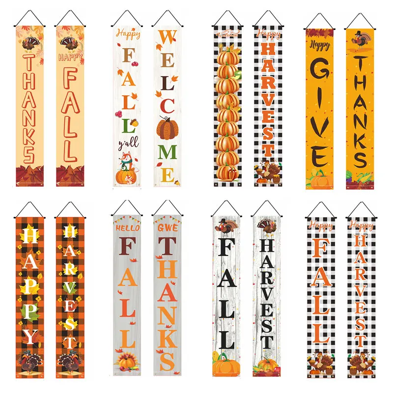 

Thanksgiving Door Banner Couplet Autumn Harvest Porch Sign Outdoor Decoration Gift Home Hanging Pumpkin Welcome Signs Banner