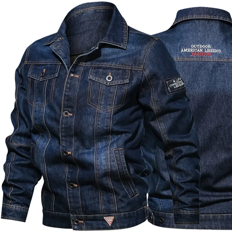 

Men Solid Color Lapel Single Breasted Jeans Jacket Men Slim Fit Cotton Outwear Jackets New Spring Autumn Casual Denim Jackets