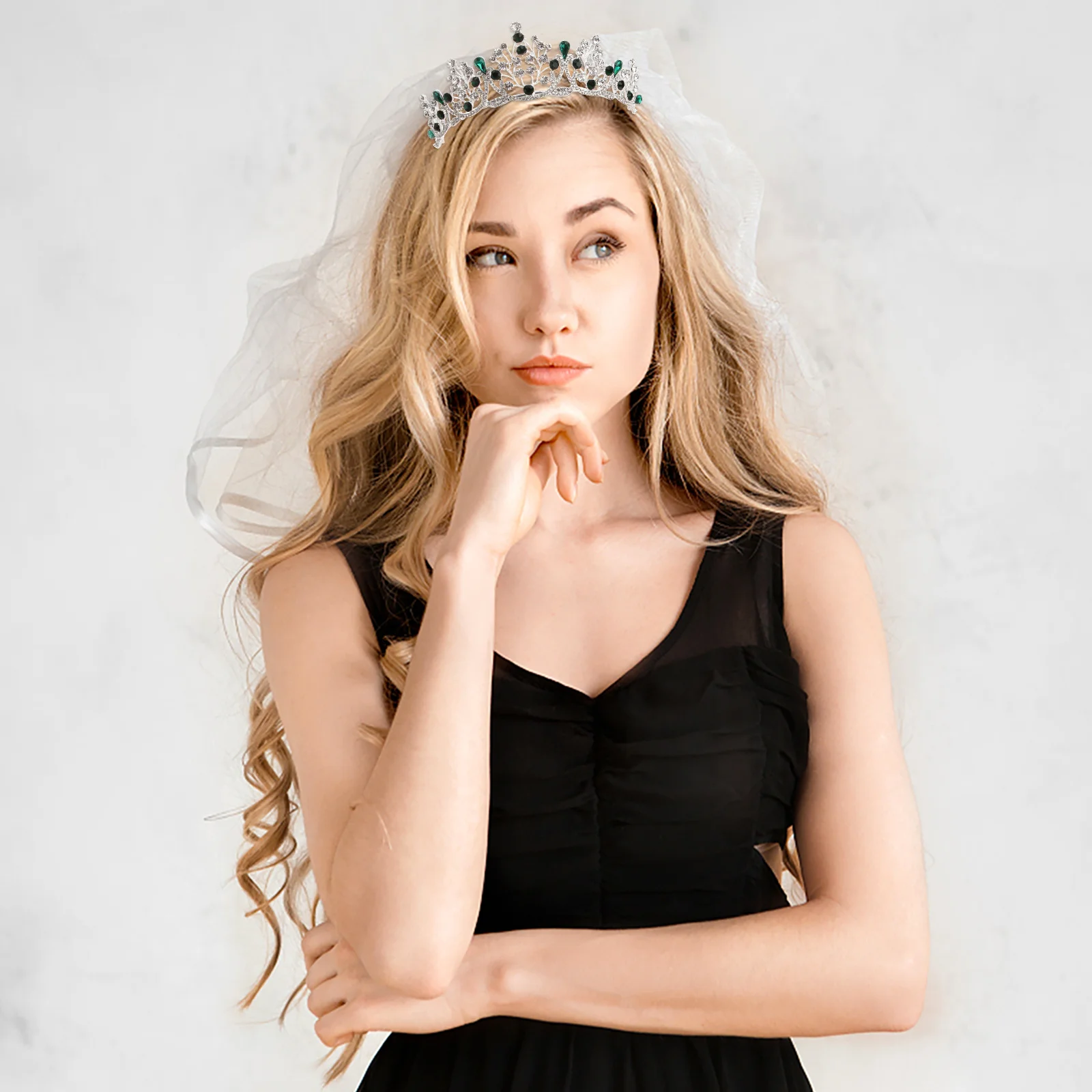 

Rhinestone Crown Wedding Headdress Bride Fashion Hairpiece Photography Accessories Party Prom Women Silver Green