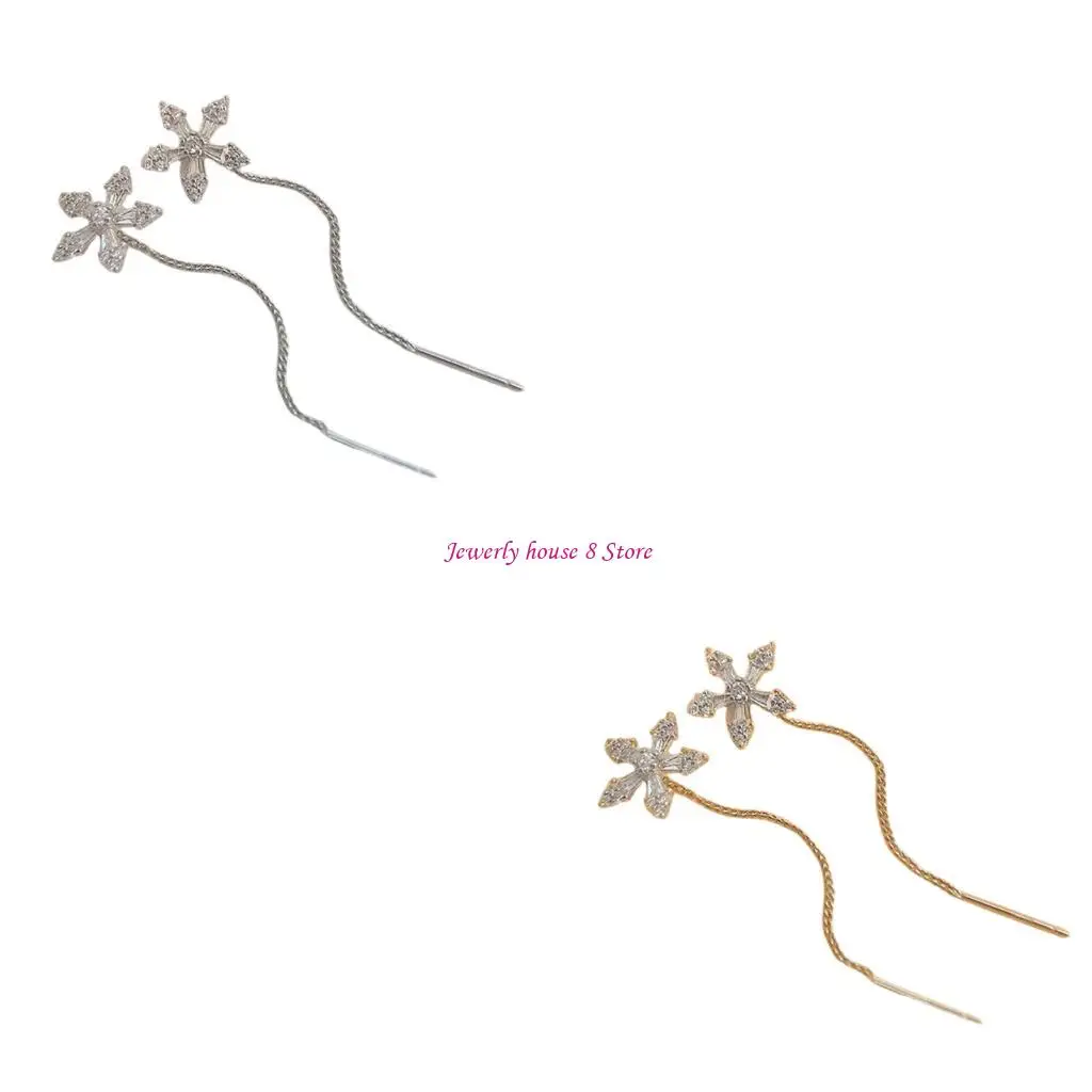 

Elegant Floral Dangle Earrings With Golden/Silver Tassels Ear Rings For Women