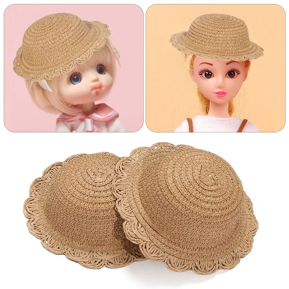 Mini Handmade Dollhouse Miniature Lace Straw Hat for 1/8 1/6 1/4 1/3 Doll Ob11 Dolls Hat Accessories Doll House Hand Weaved Hats