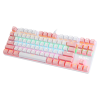 BAJEAL K100 Two-Color Keyboard 87-Key Green Axis Keycap USB Wired Mechanical Keyboard Gaming(White+Pink)