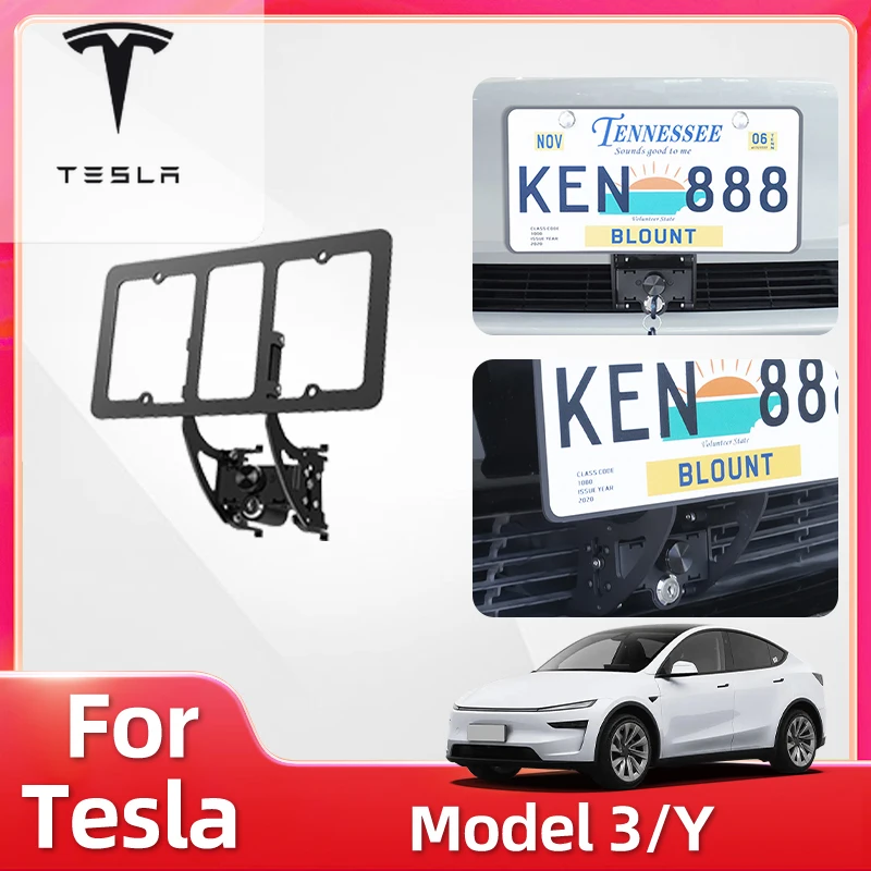 

Car Sticker For Tesla Model Y 3 2020-2025 Aluminum License Plate Frame Modified Vertical Lock Anti Theft American Standard Licen