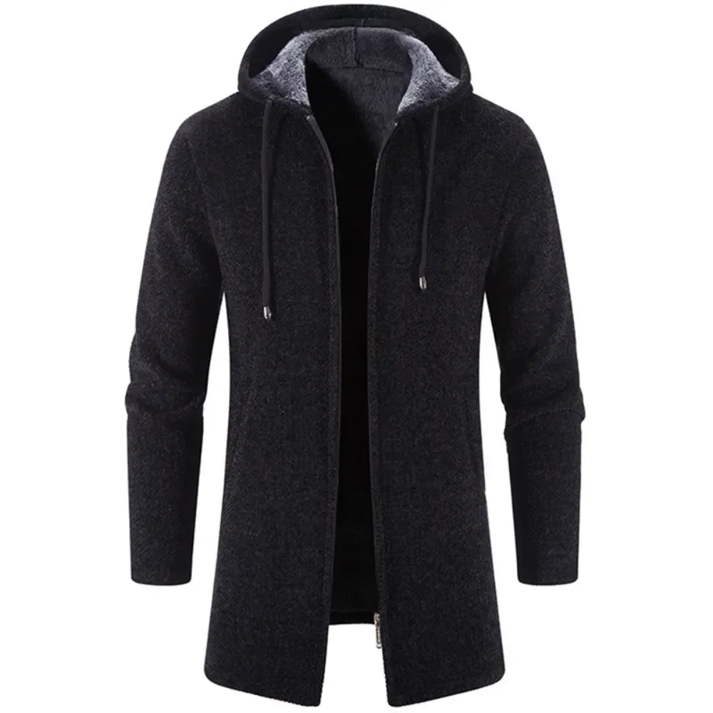 Men Autumn Winter Long Windbreaker Cardigan Coat 2023 Knitted Sweater Jacket  Fleece Hoodies Zipper Cardigan Overcoat 4XL-M