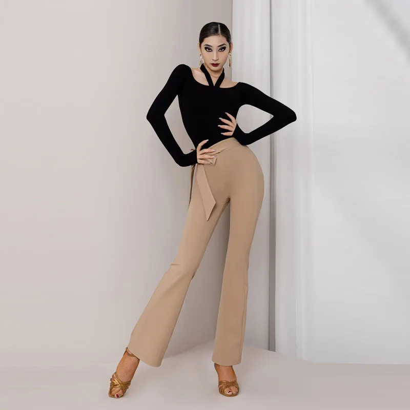 

New Latin Dance Set Women's Long Sleeve Top Competition Suit Cha Lunba Samba Performance Suit Micro Flare Pants Set