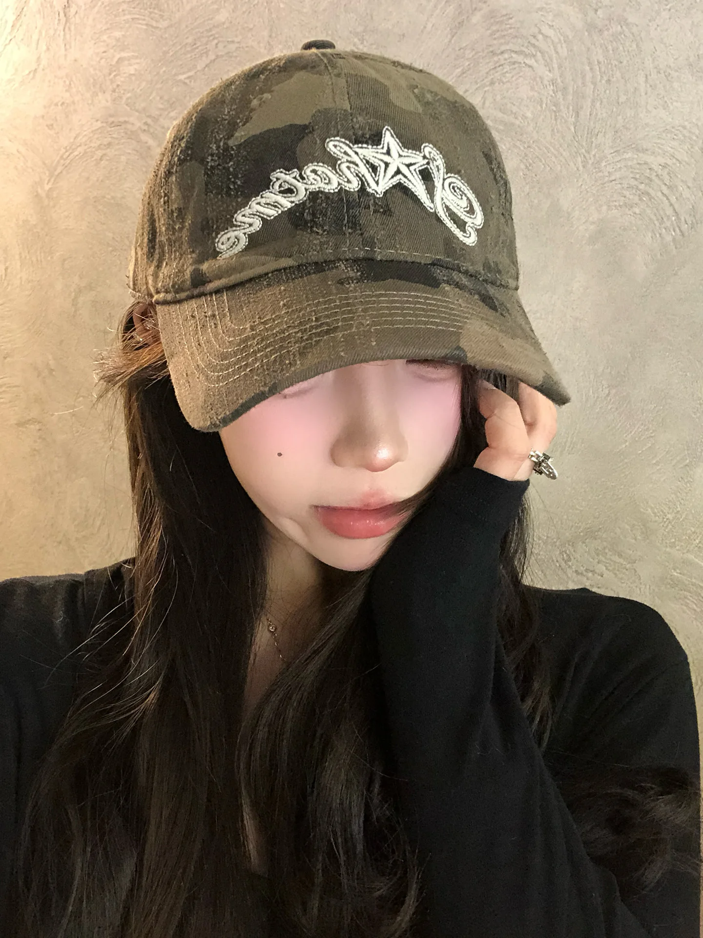 Retro American Camouflage Style Baseball Cap Women's Spring Summer Street Fashion Sunshade Duckbill Cap Adjustable round Top