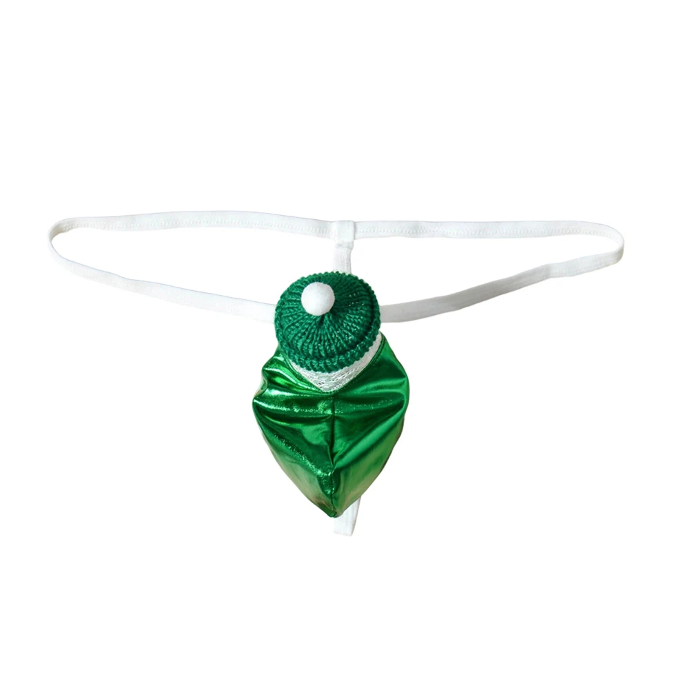Men Christmas G-string Underwear Hat Pouch T-back For Mini Thong Erotic Lingerie T‑back Panties For Holiday Cosplay Party Use