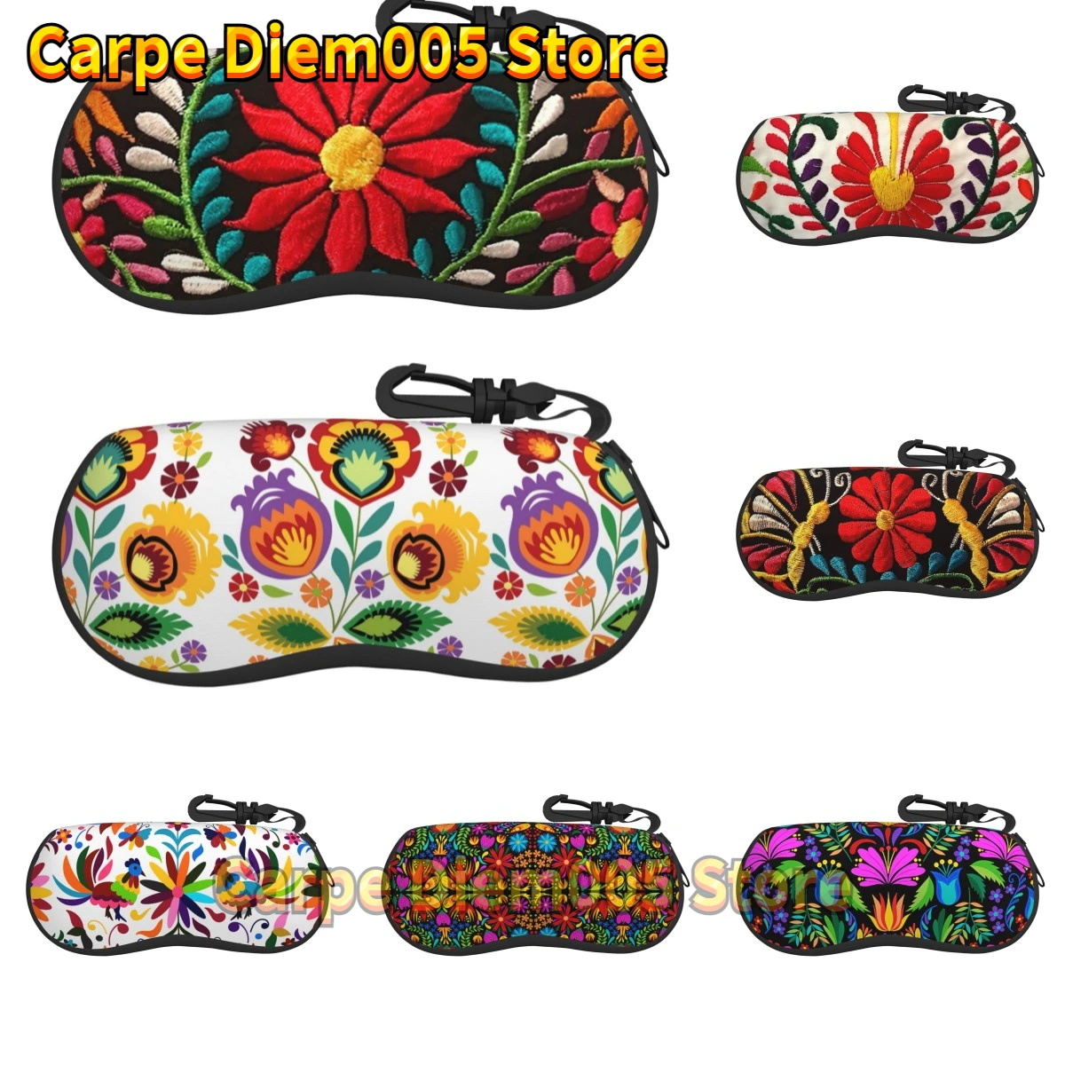 

Mexican Flowers Sunglasses Soft Zip Case Eyeglass Cases with Belt Clip