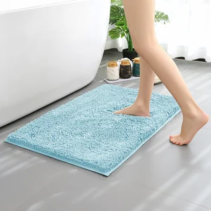 1pc 40*60cm soft blue and absorbent Chenille-antider therapy and quick drying shower rug 8 Main Sales Blue Carpet - №3