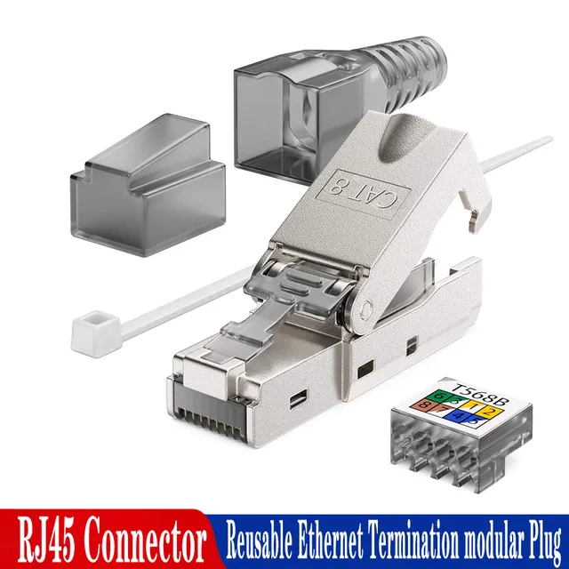 Złącze CAT8 STP RJ45 CAT7 CAT6A Wielokrotnego użytku końcówka Ethernet Wtyczka modułowa Ekranowana modułowa wtyczka końcowa ze stopu cynku
