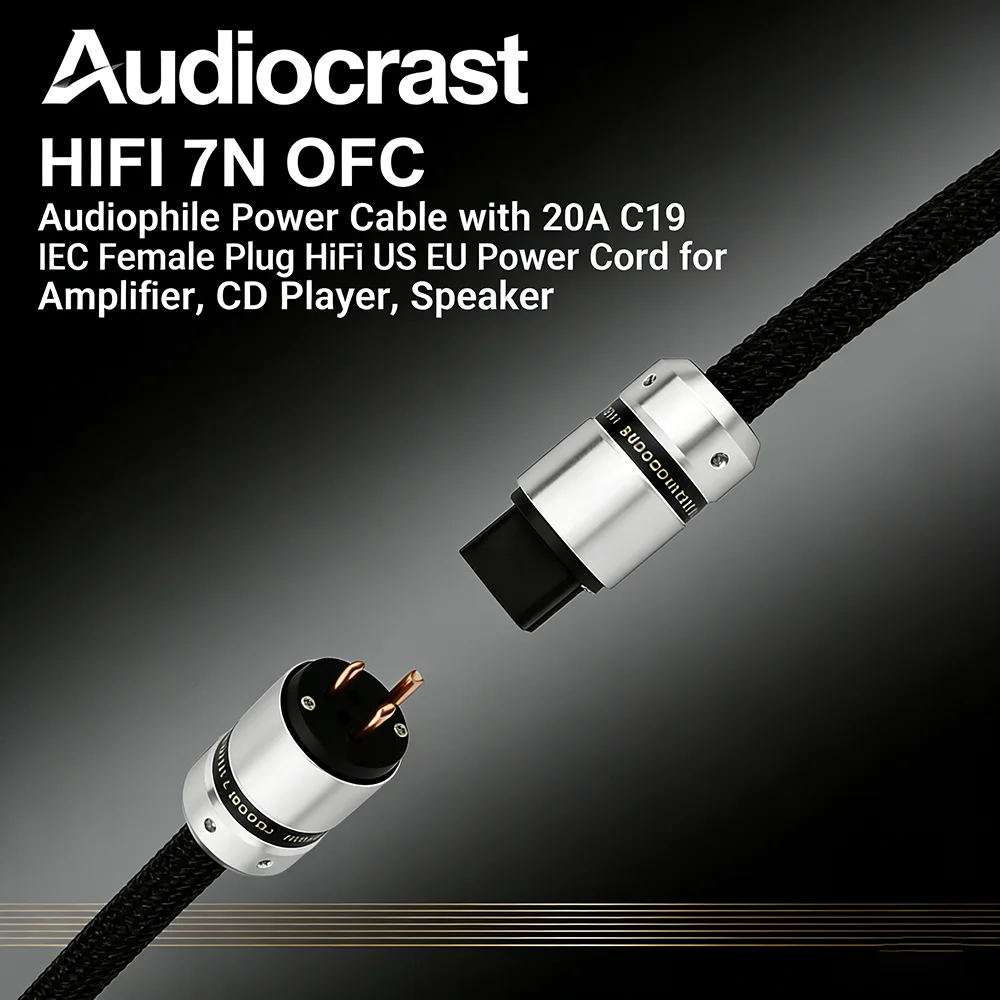 Audiocrast 7N Oxygen-Free Copper HiFi Power Cable 20A C19 IEC US EU Power Cord for Audio Equipment