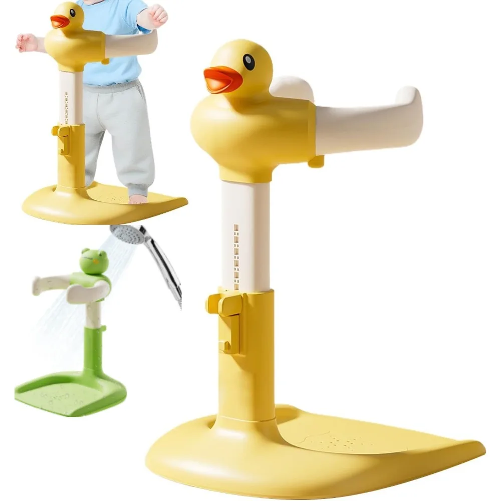 

Adjustable Baby Shower Stand with Anti-Slip Base Cute Baby Bath With Stand Toddler Shower Standing Support Easy Fold for Home