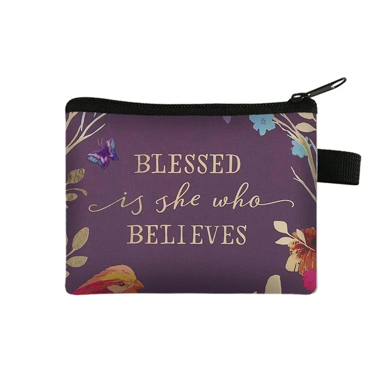 Spanish For Christian Bible Verses Print Coin Purse Women ID Credit Card Earphones Key Money Bags Biblical Studies Wallet Gift