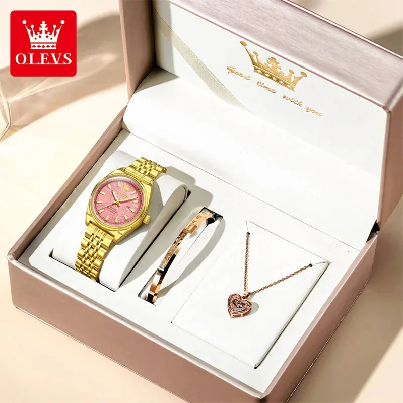 OLEVS Neue 3703 Uhren Frau Elegante Quarzuhr Wasserdicht Leuchtende Edelstahl Datum Uhren Frau Armband Geschenke Box