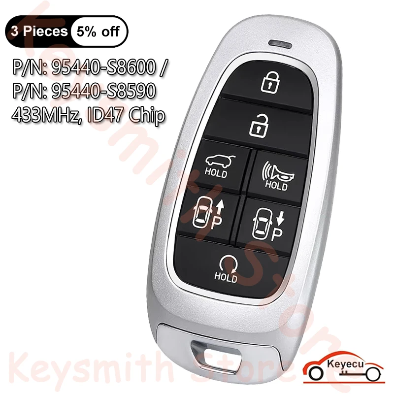 KEYECU 7 Buttons 433MHz ID47 Chip for Hyundai Palisade 2022 2023 2024 Auto Smart Remote Control Key Fob 95440-S8600 95440-S8590