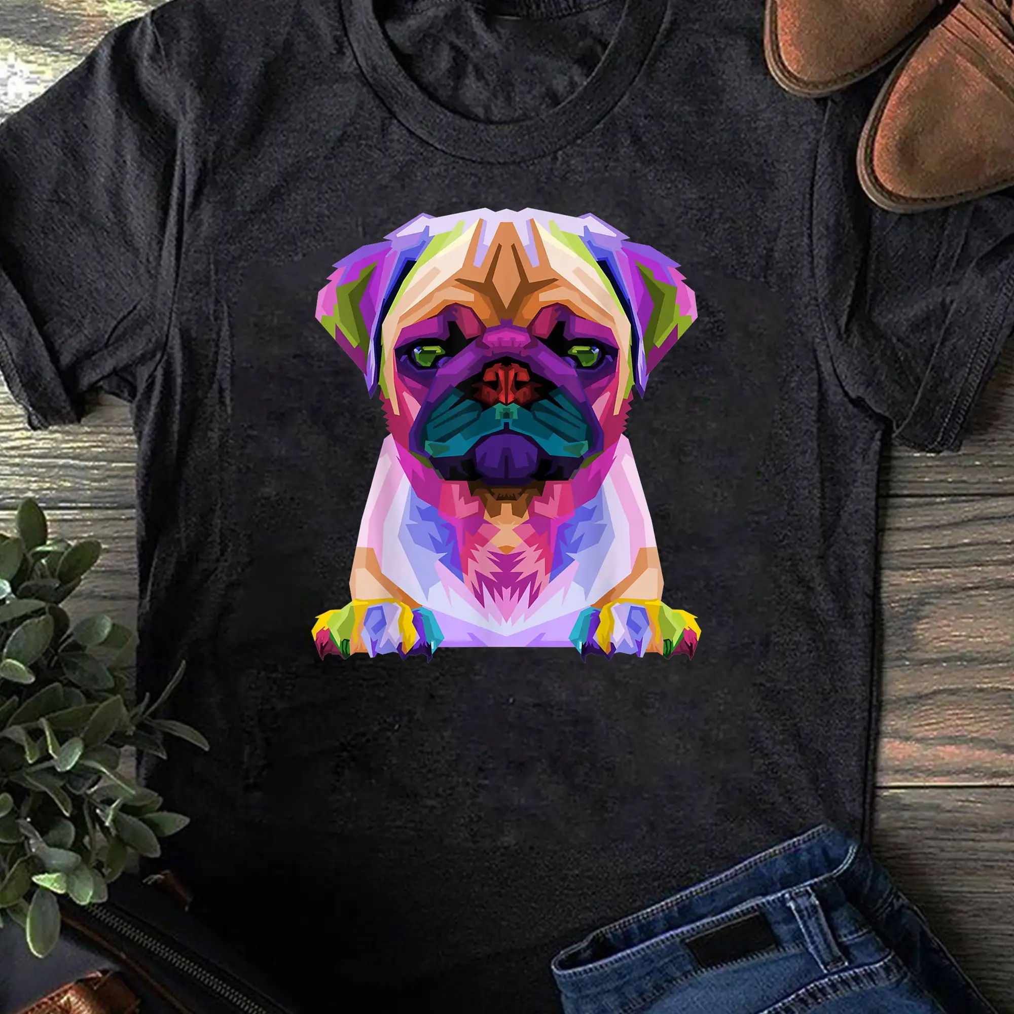 Pug Pop Art Colorful Portrait Carlino Mama Funny T Shirt Dog Mom for Her Lover