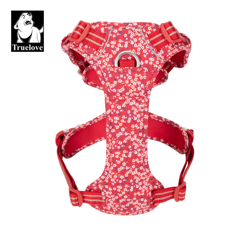 Truelove Pet Dog Harness for Big Medium Small with Cotton Aluminum Alloy Floral Pattern Adjustable Vest TLH5655