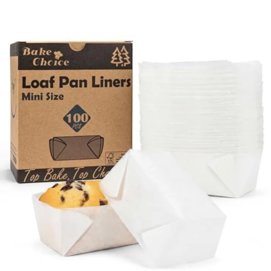 100 Pcs Mini Loaf Pan Liners Compatible with Wilton Mini Loaf Pan, Parchment Paper Cupcake Liners, Petite Loaf Baking Cups for