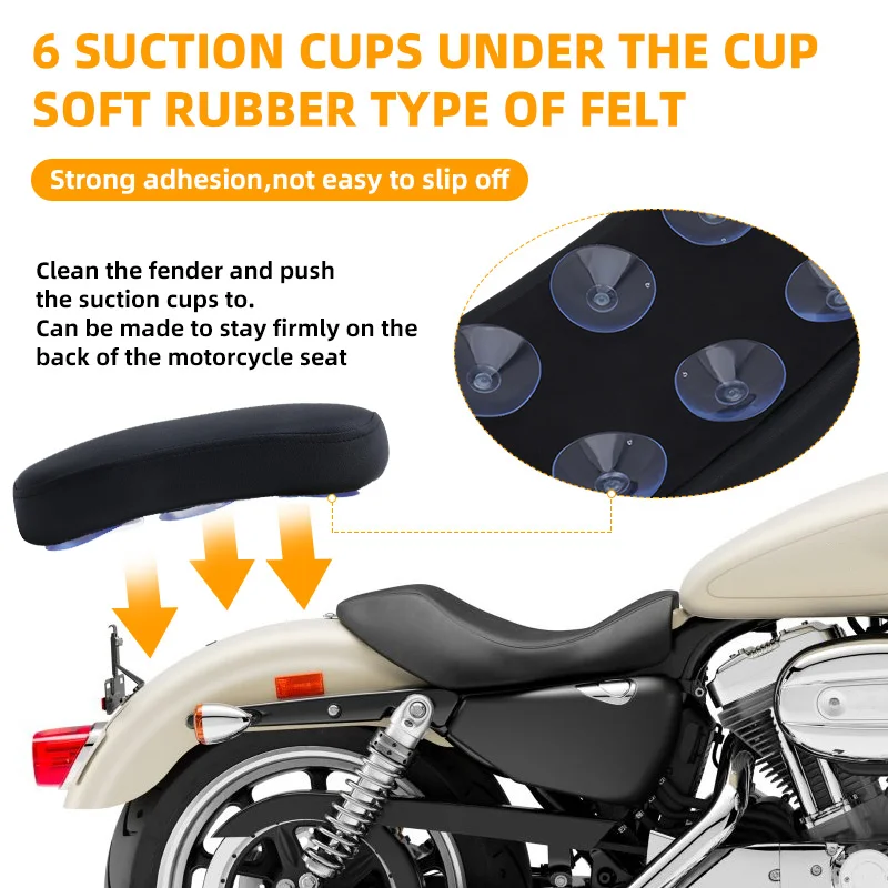 Motorcycle Suction 6 Cup Rear Passenger Pad Seat Black Pillion Cushion Universal For Harley Honda Yamaha Kawasaki Suzuki Triumph