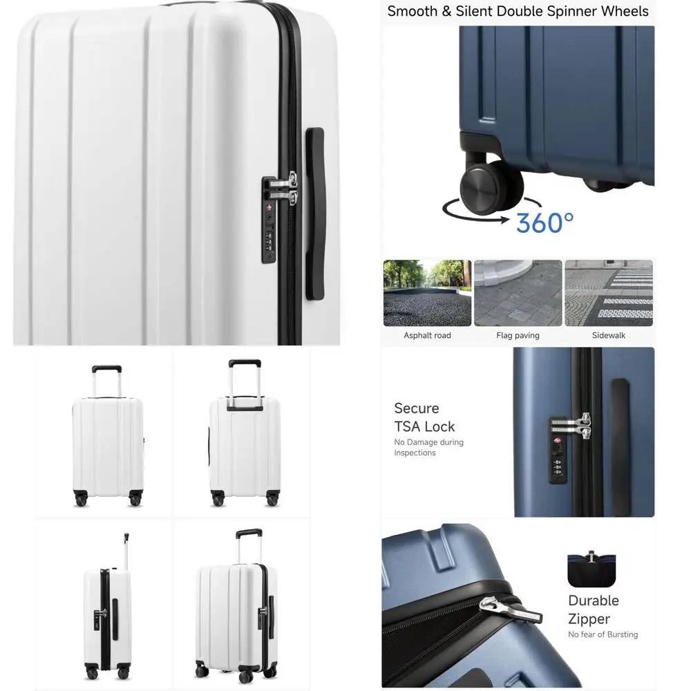 

20-дюймовый белый чемодан для ручной клади из 100% ПК с жестким корпусом, замком TSA и гладкими вращающимися колесами